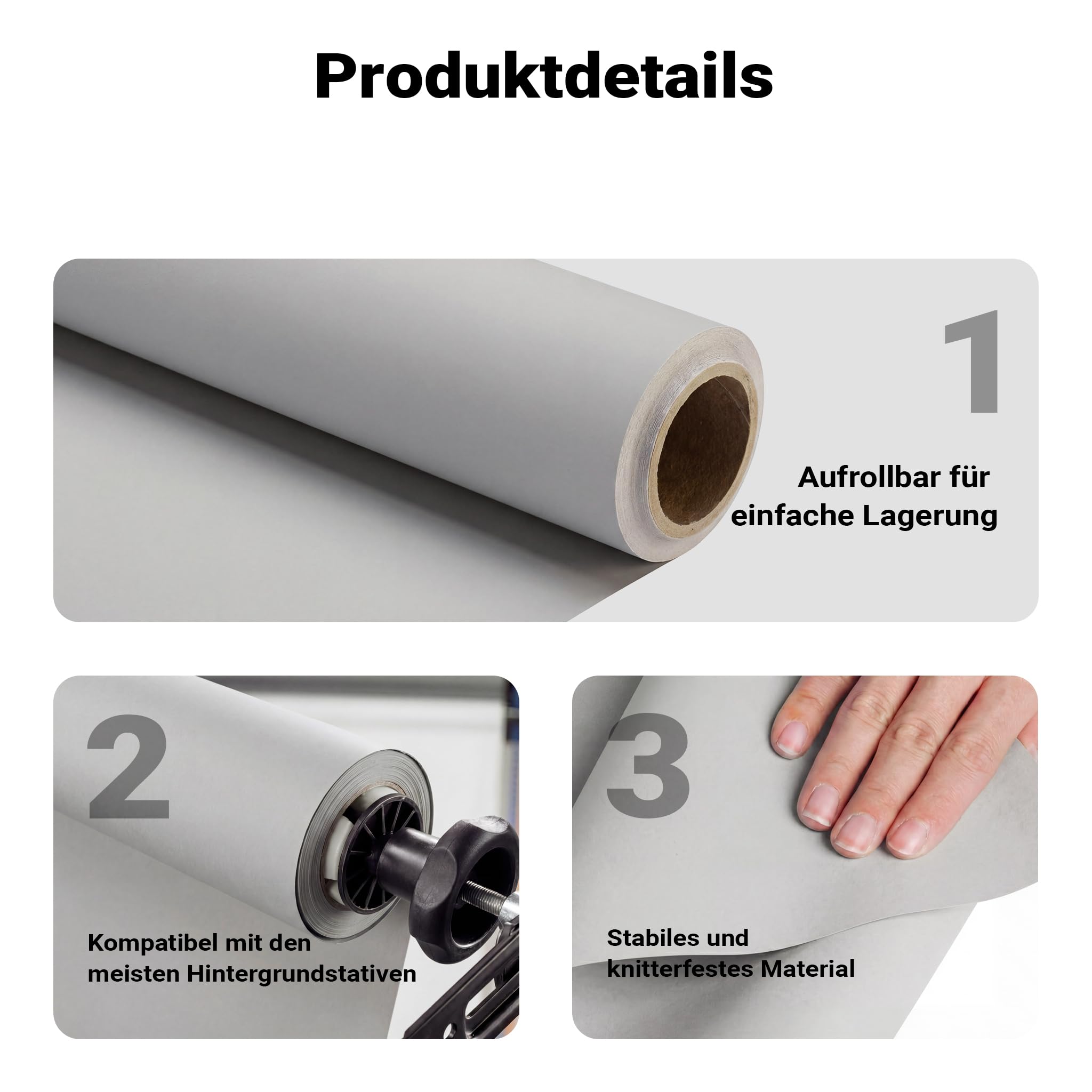 Walimex pro Hintergrundkarton 2,60 x 10 m light grey, robuster Fotohintergrund aus Karton, Fotoleinwand als Backdrop für Fotostudio, reflexfrei, strapazierfähig, ideal für Produktfotografie