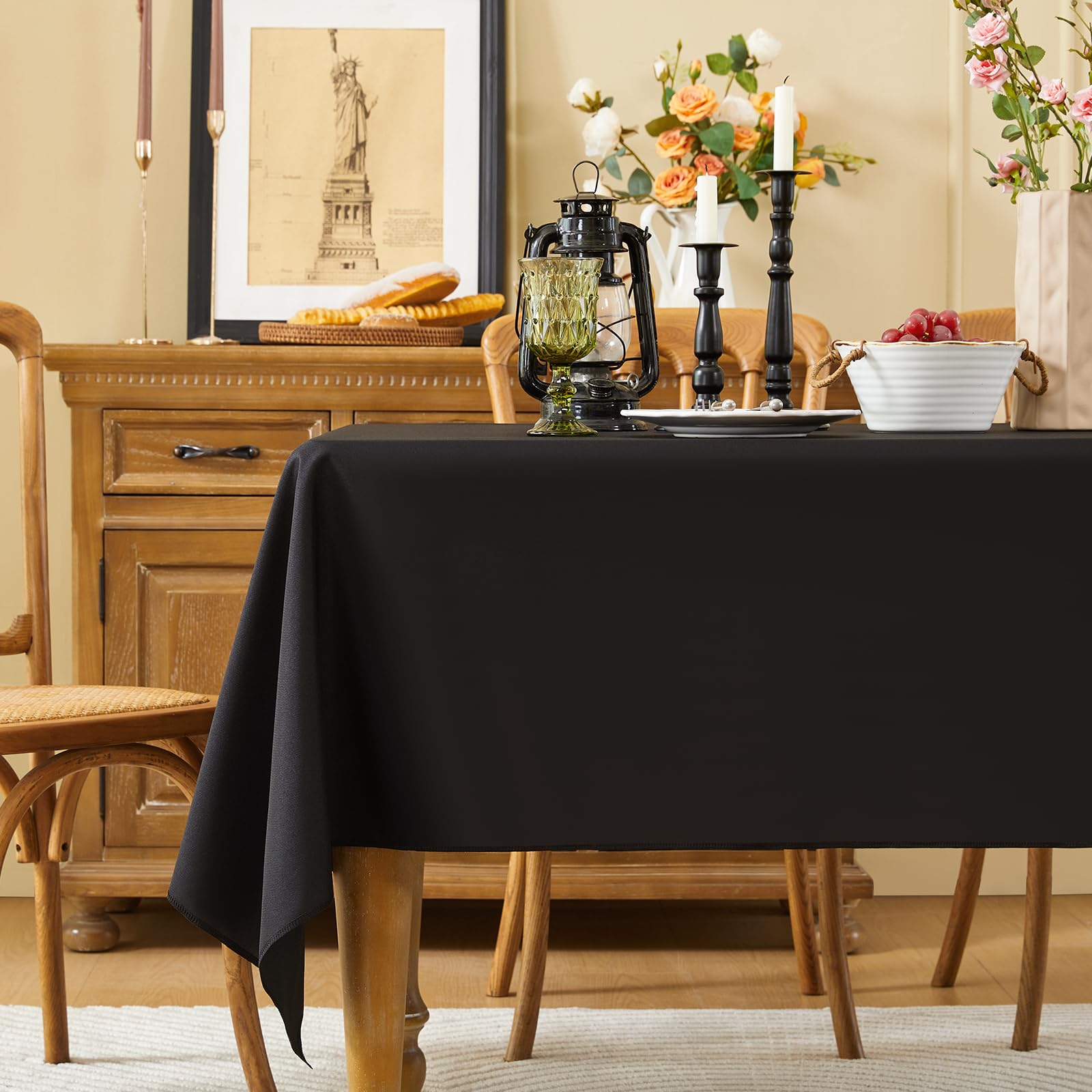 Amazon｜Fantastshop テーブルクロス 黒 長方形 140cm×180cm 洗える 防