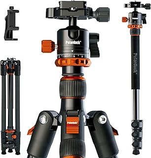 Polarduck Camera Tripod Phone Tripod: Aluminum Travel Tripod Stand Monopod for Canon Nikon Sony DSLR with Ball Head, Quick Release Plate & Carrying Bag | Load Capacity 10kg/22lbs (165cm/65")
