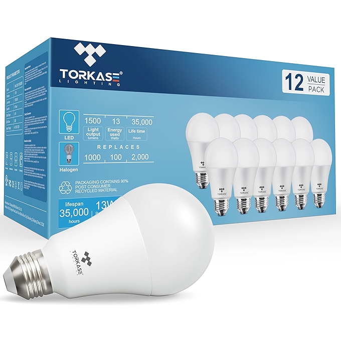 TORKASE 100W替换LED灯泡，超亮A19暖白光，30000小时寿命