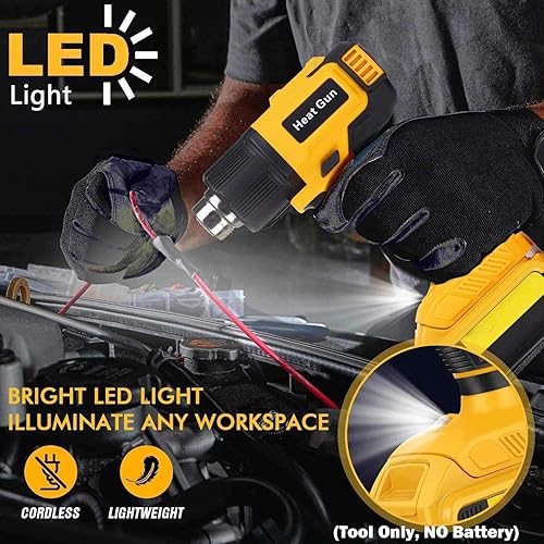 Miniatura 5 de Cordless Heat Gun Compatible with Dewalt 20V Battery, LED Light, 350W Fast Heating Hot Air Gun Variable Temperature 122℉-1022℉, for Shrink Tubing