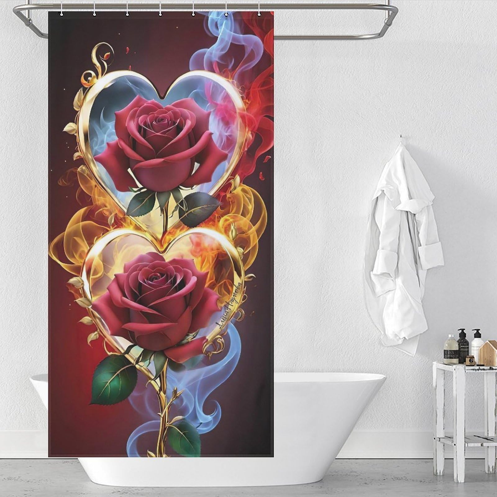 PAZZK Rose Shower Curtain Bathroom Shower Curtains Waterproof Shower Curtain 100% Polyester Shower Curtains with 12 Hooks, 36x72Inch（92x183cm）