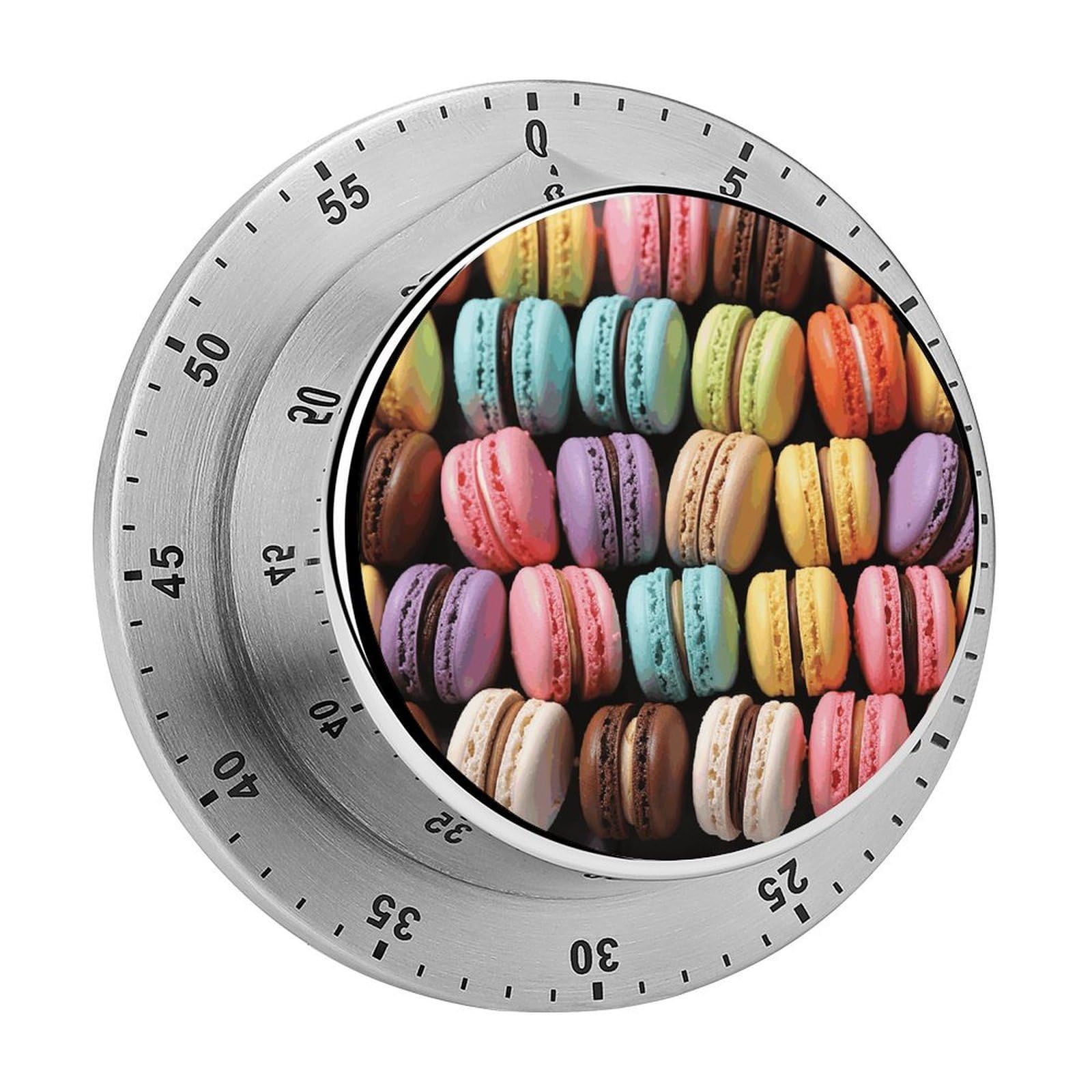 Macaron Biscuit Flavored Pastries Mechanical Kitchen Timer, Magnetic Stainless Steel Countdown Timer, Loud Alarm Cooking Timer for Baking, Cooking, Fitness, Classroom, No Battery Needed