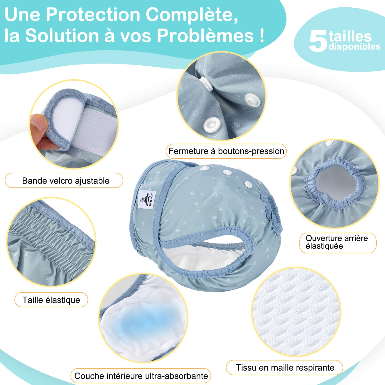 Culotte Chiennes Chaleurs XL Réutilisables, Couche pour Chien Femelle Lavables Lot de 3, Absorbantes avec Fermeture Forte