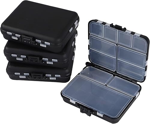 Hlotmeky Caja organizadora de aparejos pequeña, paquete de 4 mini cajas de aparejos de plástico, organizador de pesca, contenedores de