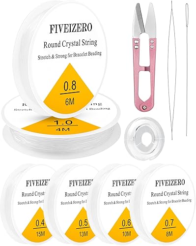 FIVEIZERO - Cuerda elástica para pulsera, 6 rollos de 0.016 in, 0.020 in, 0.024 in, 0.028 in, 0.031 in, 0.031 in, 0.031 pulgadas, cuerda elástica