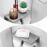 Vista 2 de Soporte de papel higiénico – Soporte de papel higiénico de aluminio de doble rollo con estante para teléfono móvil para baño, autoadhesivo 3M, sin