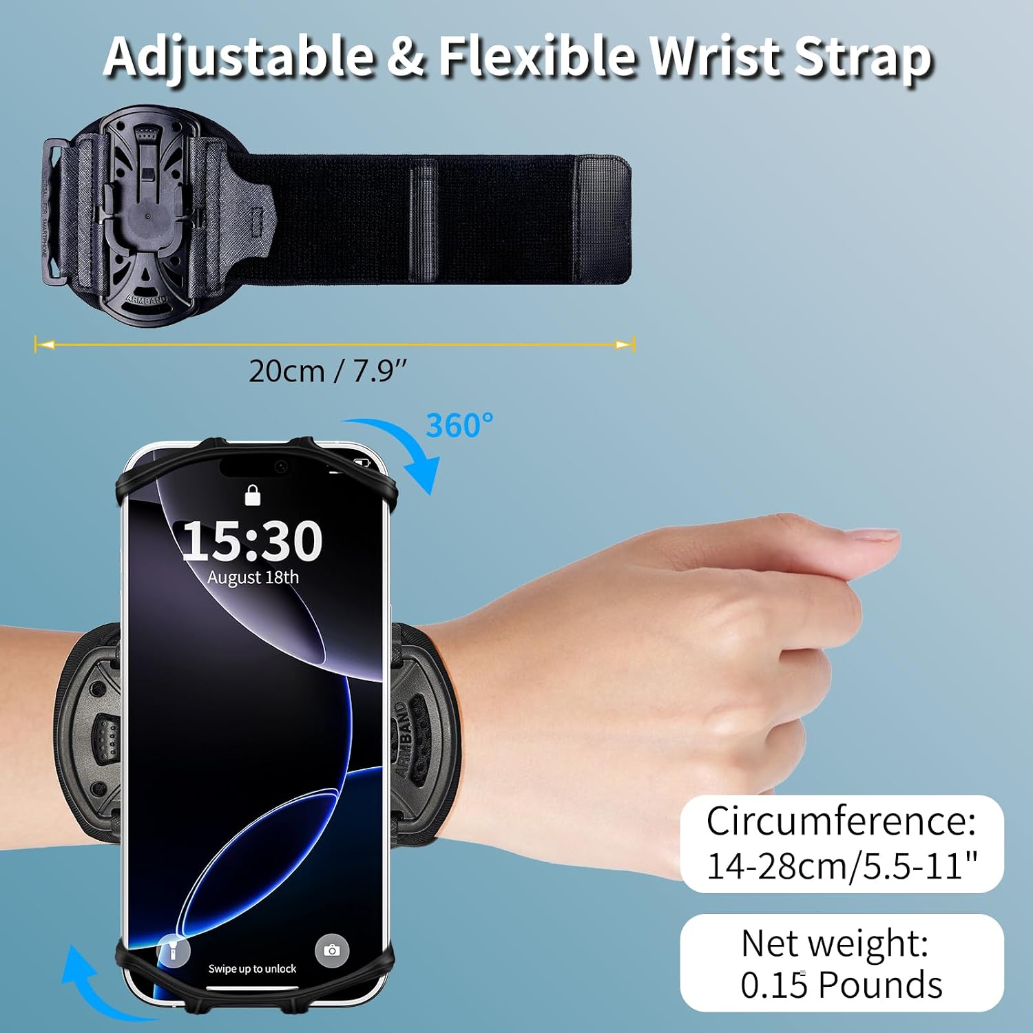 Wristband Phone Holder for Running,【360° Rotatable & Upgrade Anti-Drop (Black)