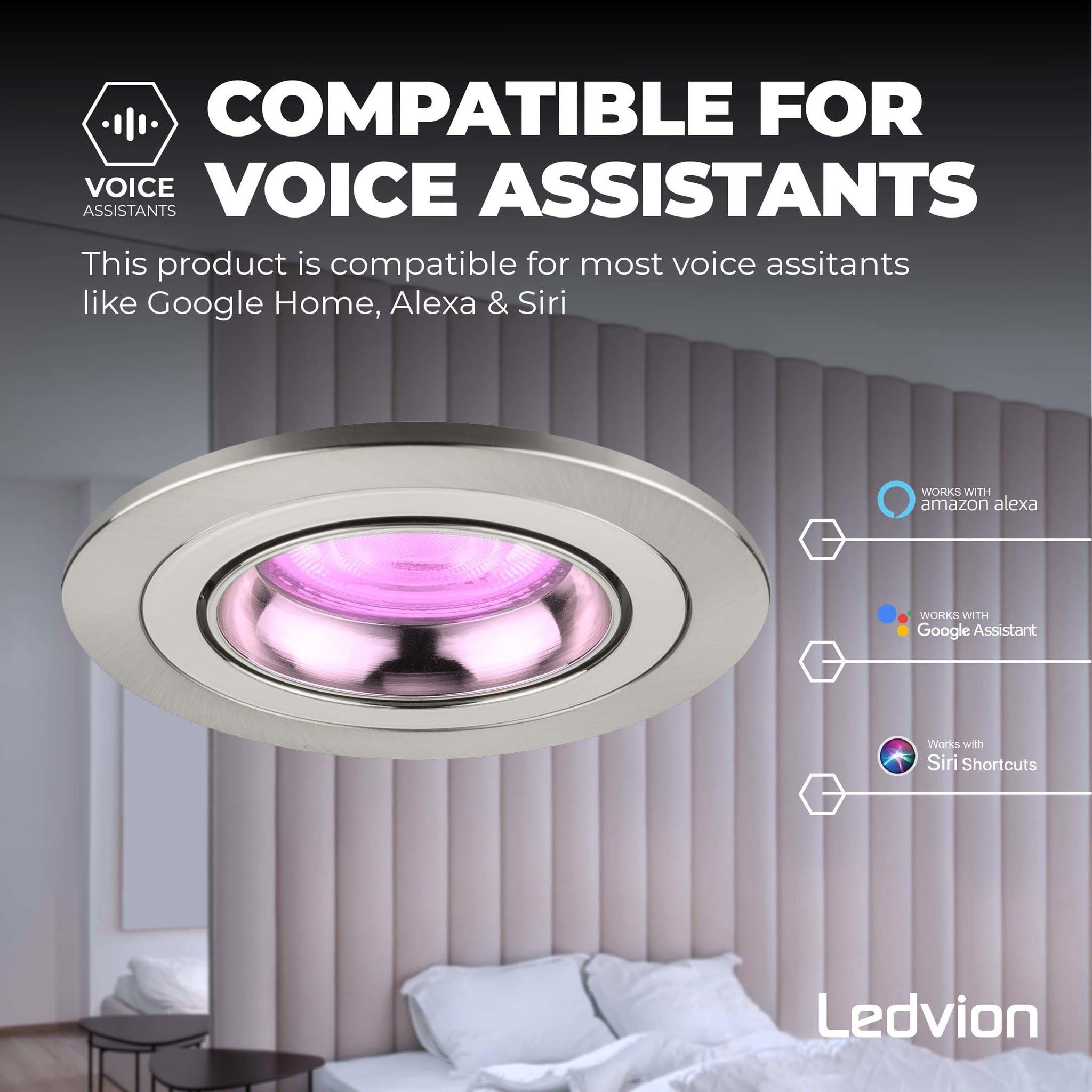 Ledvion - 6X Focos LED Inteligentes Empotrados Tokyo, Acero Inoxidable, Regulables, Redondo, RGBWW, 2 Años de Garantía