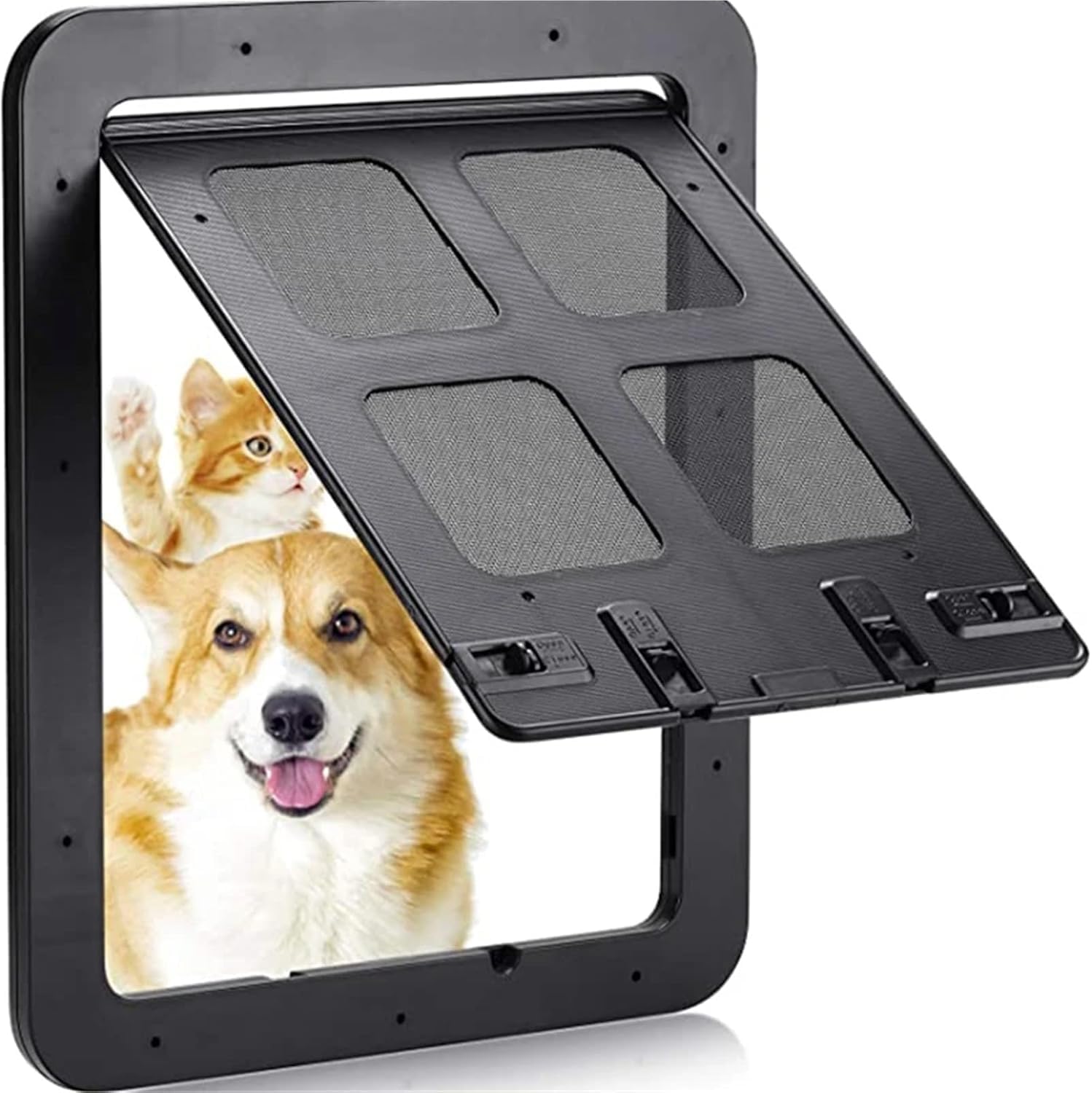 JvFbjLF Lockable Sliding Magnetic Pet Door For The Home With Automatic Closure(Schwarz)