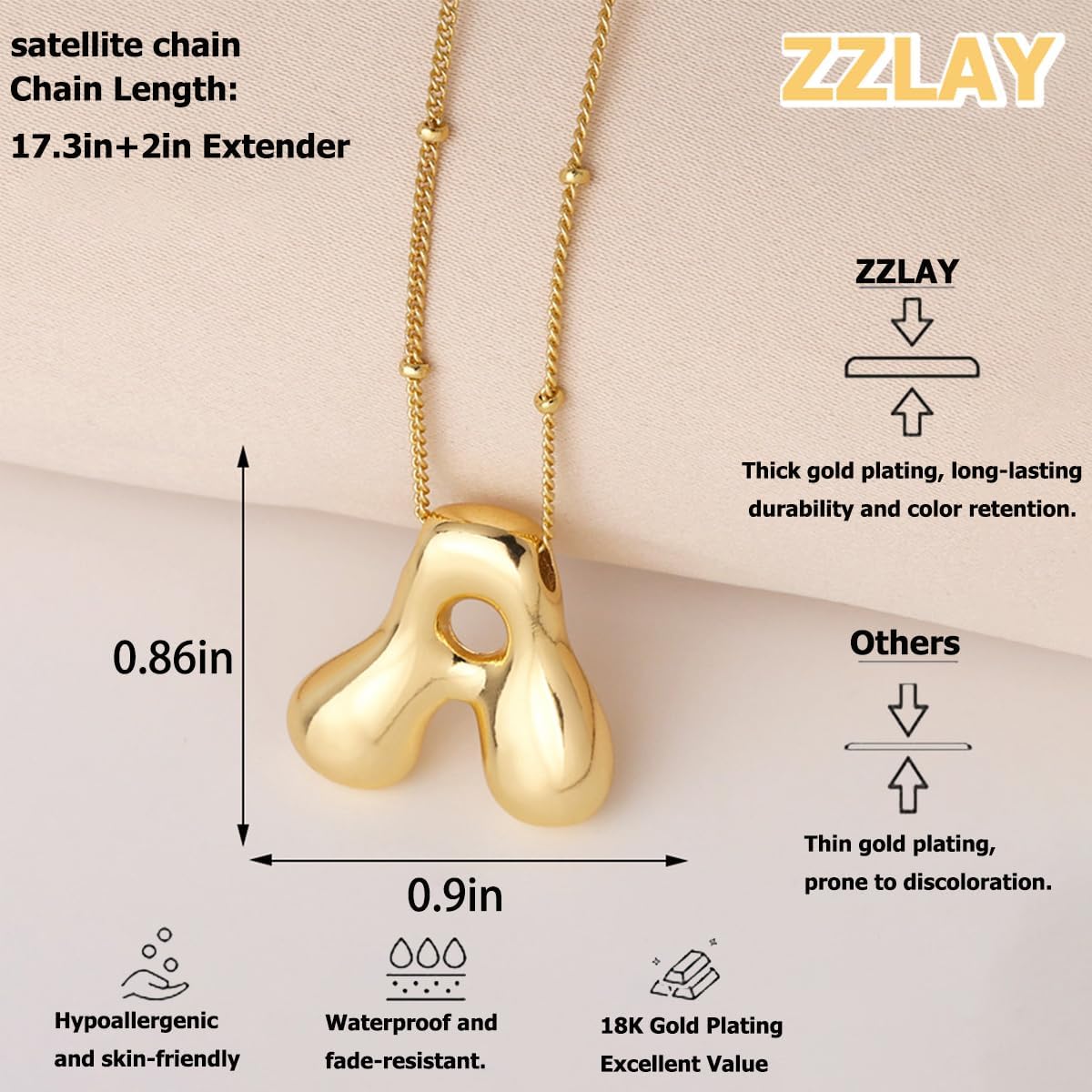 Gold Bubble Letter Necklaces for Women, 14K Real Gold Plated Brass Cute Chunky A-Z Initial Pendants, Dainty Charm Necklace for Women - Image 6