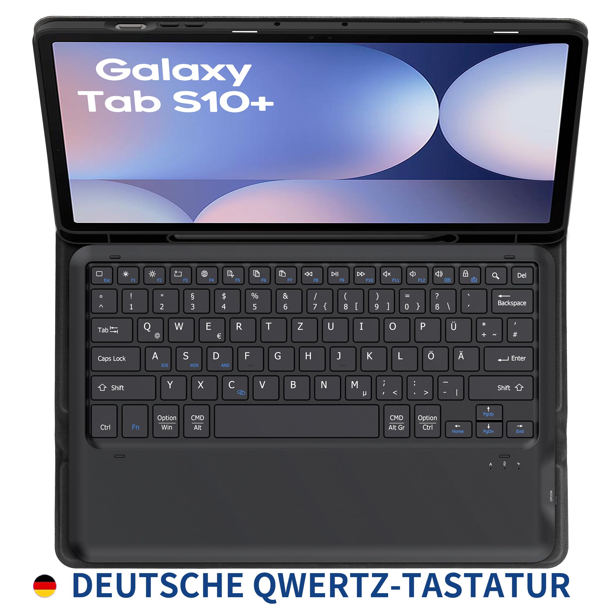 EasyAcc Custodia per tastiera compatibile con Samsung Galaxy Tab S9 FE+ / S9+ / S9 Plus / S10+ 12.4 pollici 2023/2024 con pellicola protettiva, QWERTZ Tedesco, custodia rimovibile con supporto per