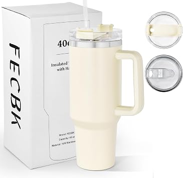 40oz Insulated Tumbler with Handle and 2 Straw Lids 1.2L, Beige