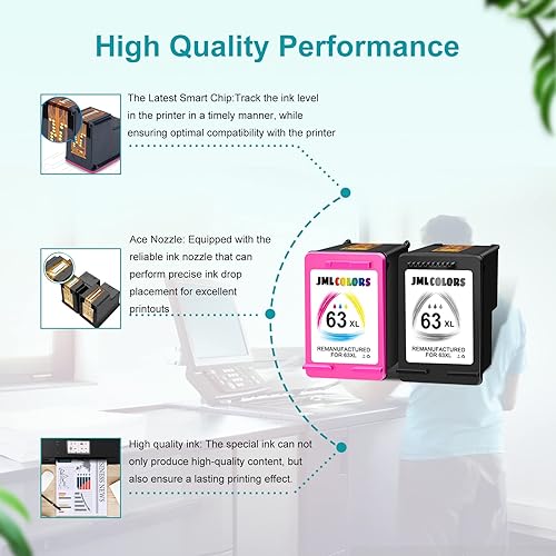 Miniatura 5 de JMLCOLORS Reemplazo remanufacturado HP 63XL 63 XL para HP 63 Combo Pack de alto rendimiento utilizado para OfficeJet 3830 4650 5255 Envy 4520 4512
