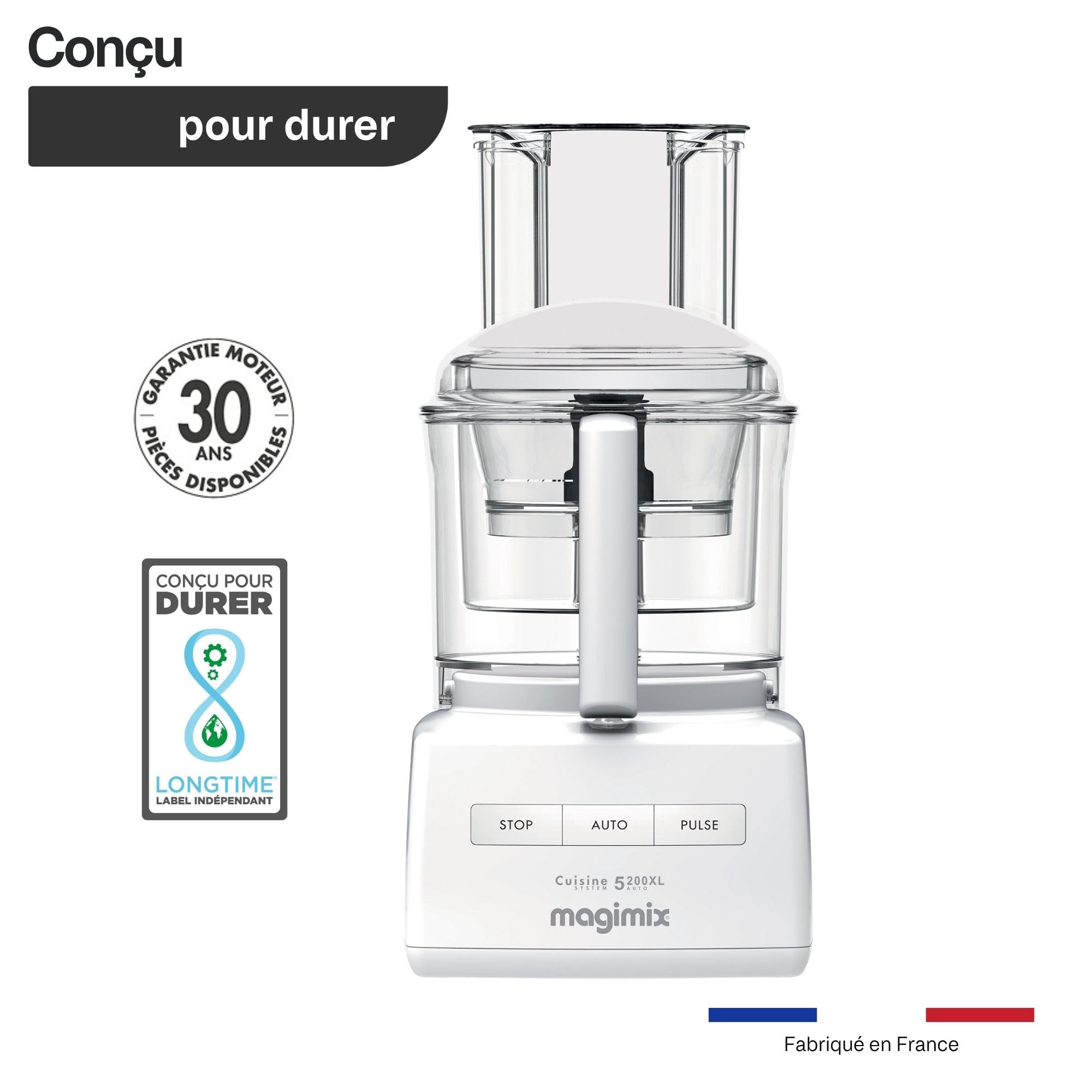 Magimix Robot de Cuisine Multifonction 5200 XL – Hachoir, Blender, Pétrin, Batteur – Accessoires Inclus – Idéal pour Famille – Moteur Professionnel Silencieux 3,6L - Fabriqué EN FRANCE - Blanc