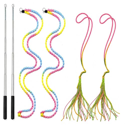 uyiixoxo 6 Pack Interactive Cat Wand Toy Set for Indoor Cats, 2 Retractable Teaser Wands with Extra Long String, Handmade Sisal Rope Toys