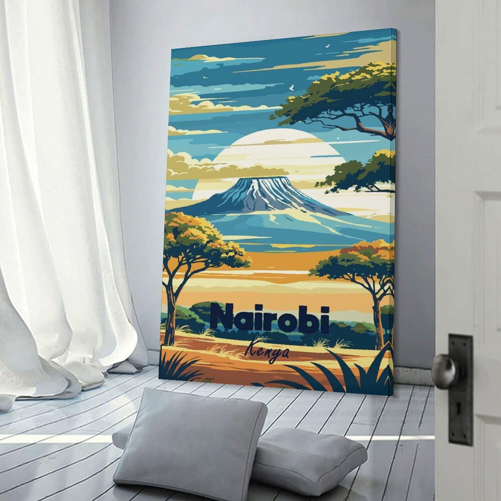 Junmoney Wall Picture Print Nairobi Kenya Travel, 24x36inch(60x90cm), for Entrance Walls, Hall Decor Or Foyers, A Neat Decor Update for Hallways