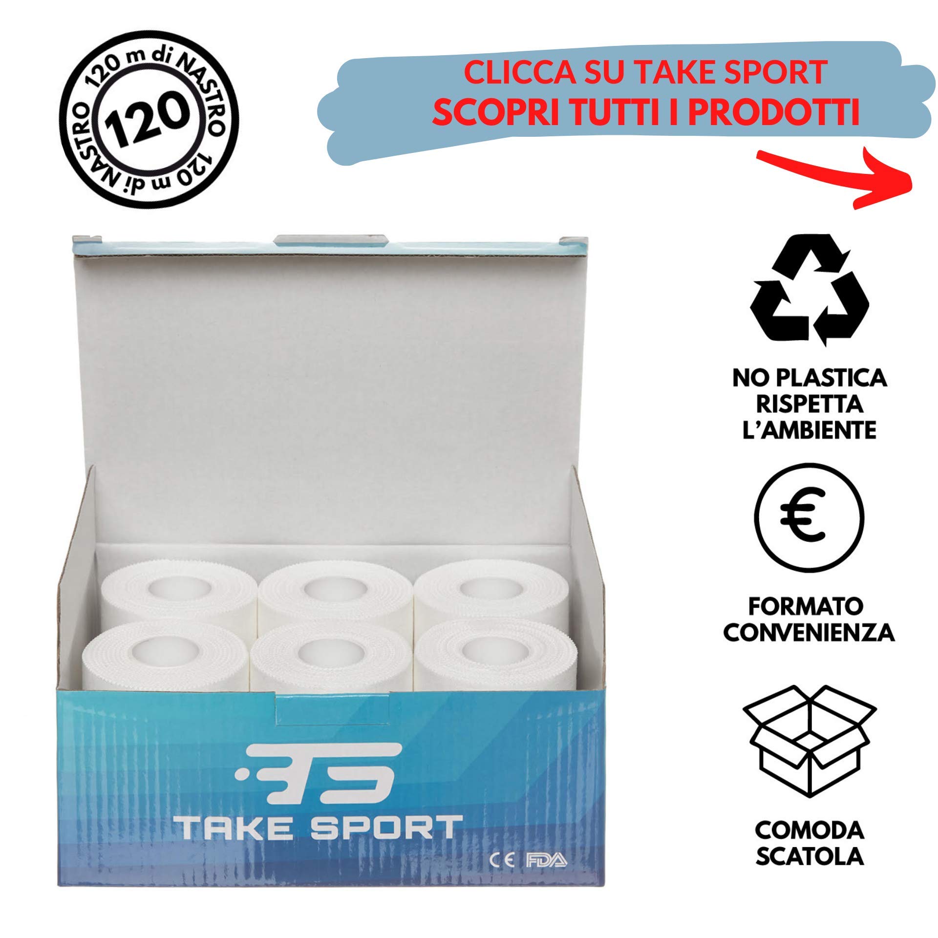 TS TAKE SPORT, LEADER ITALIANO NEL SETTORE BENDAGGI! Tape sportivo, Tape dita crossfit, Nastro bendaggi sportivi. Sport tape, 12 rotoli cerotti sportivi 3,8 x 10m, 100% Cotone, Bordo Zig Zag