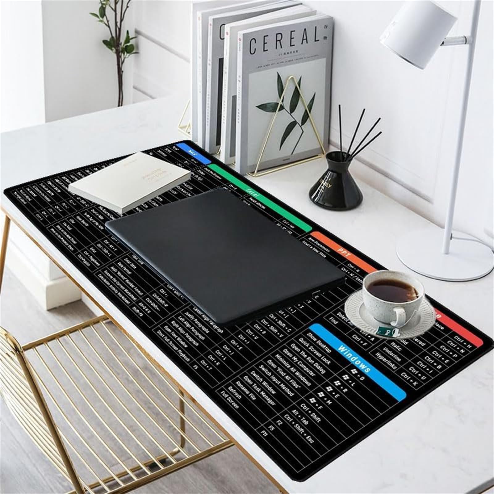 Tappetino Mouse XXL Excel – 900x400x20mm, Stampa Tasti Rapidi Per Office, Base Gommata Antiscivolo, Impermeabile, Per Ufficio E Casa