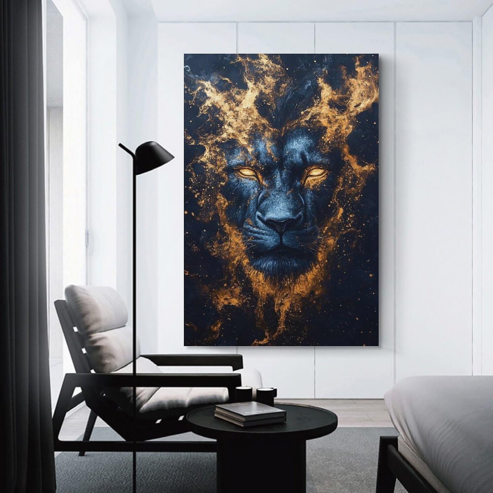 Junmoney Unframe-Style-24-1 Cosmic Lion Portrait Decorative Wall Artwork, 08X12inch(20X30cm), For Home Lounge, Bedroom Or Reading Nook, Eye Catching Artwork For Blank Walls