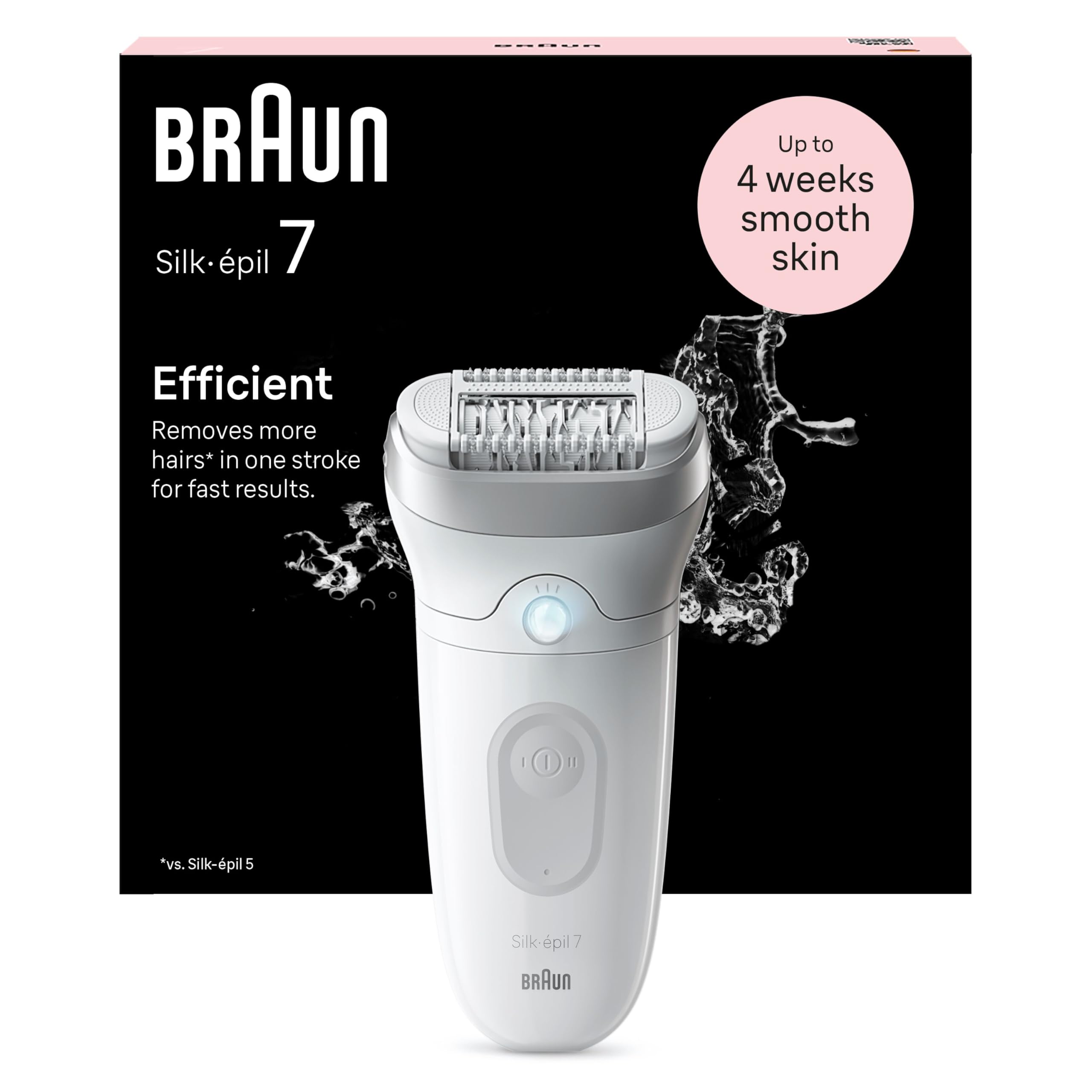 Braun Silk-épil 7, Epilator with Wide Head for Easy Hair Removal, Waterproof, Long Lasting Soft Skin, 7-011, White/Silver