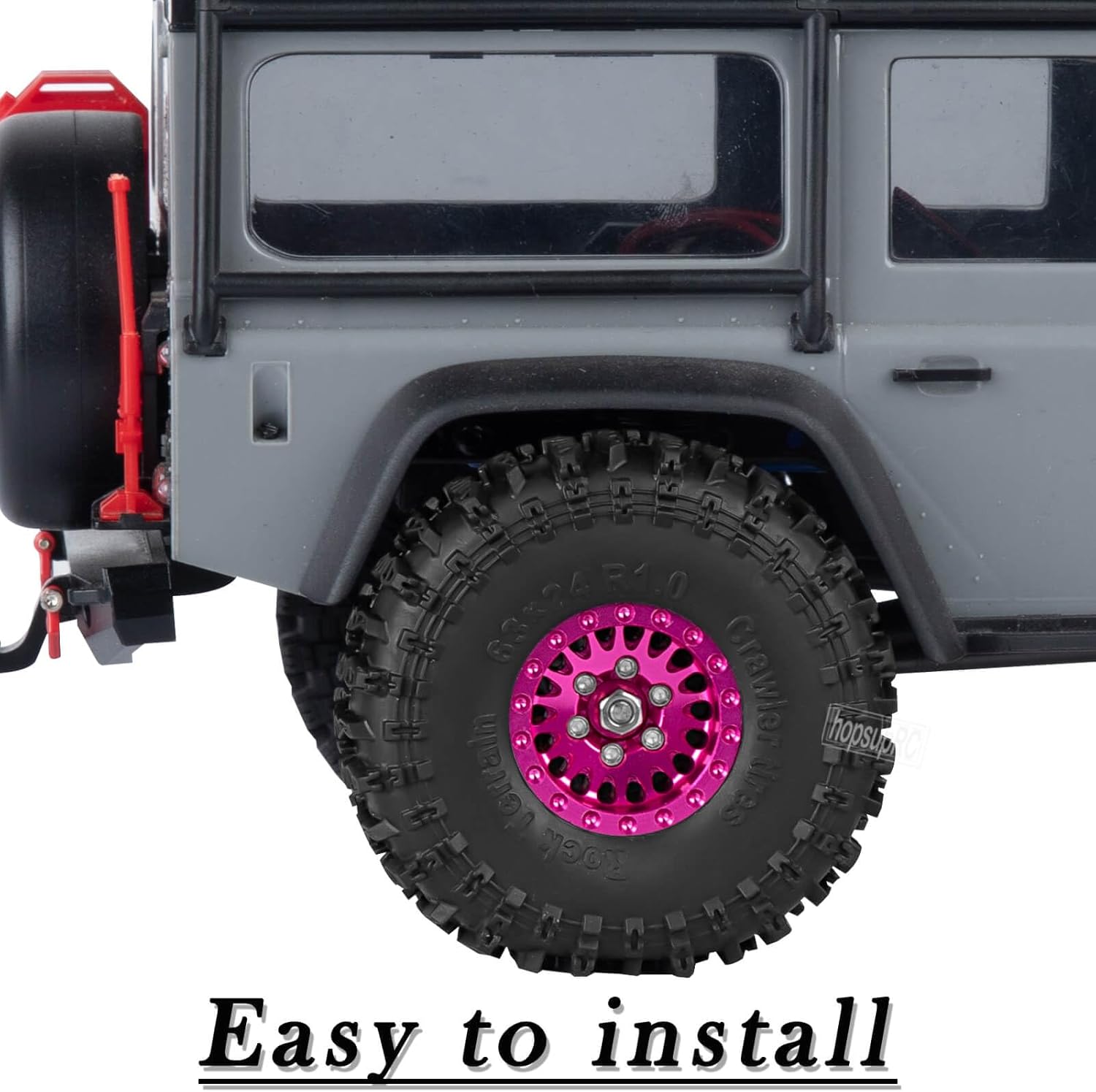 1.0 Beadlock Wheels Rim&Tires Wheel for 1/18 TRX4m,1/24 SCX24 RC Crawler,1.0‘’ Aluminium RC Wheel Hub Rim Rubber Tires.(4PCS).Pink