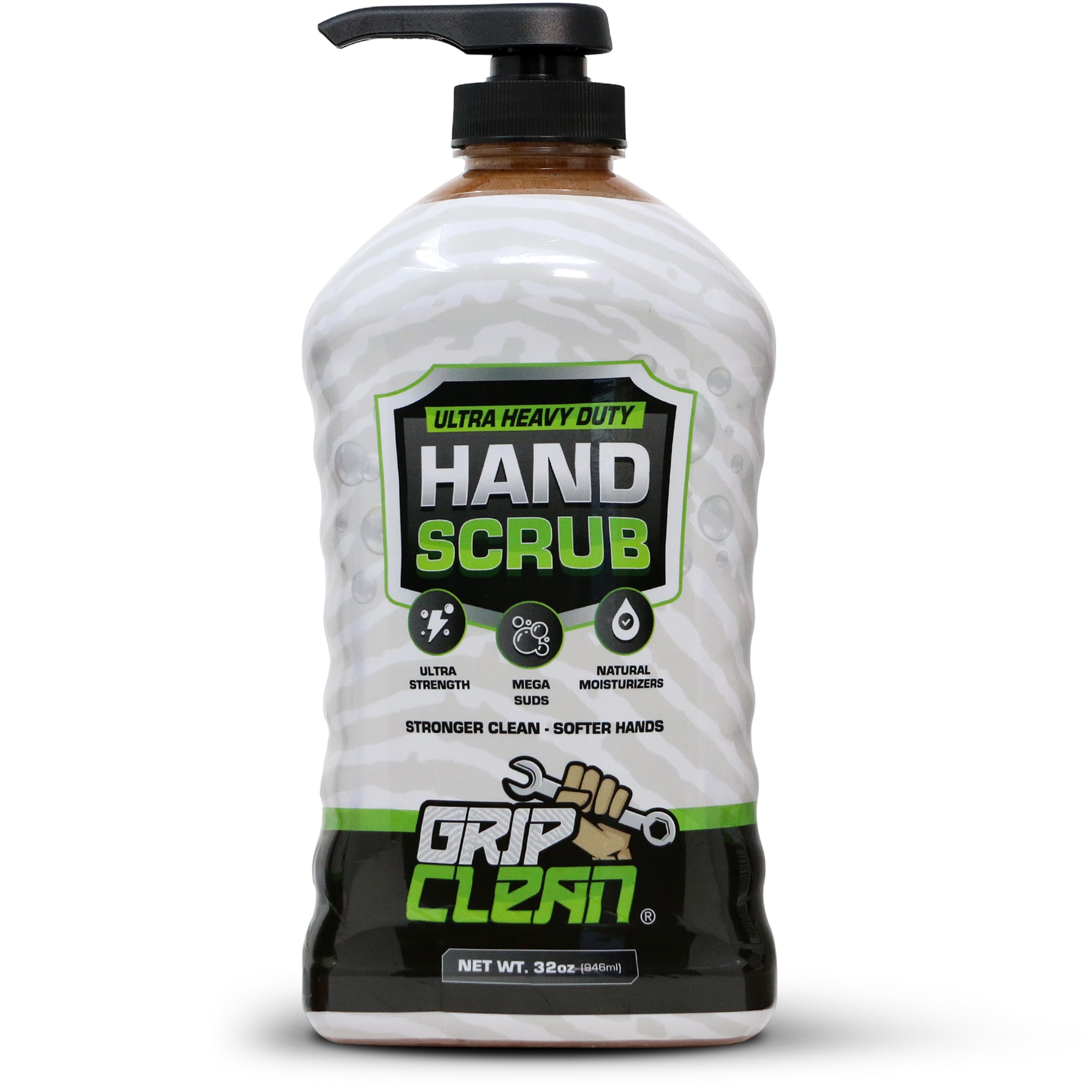 Grip Clean Ultra Heavy Duty Hand Cleaner for Mechanics – Walnut Shell & Clay-Infused Technology Removes Grease, Oil & Paint – Pro-Grade Industrial Hand Soap with Cherry Scent - 32 Fl Oz