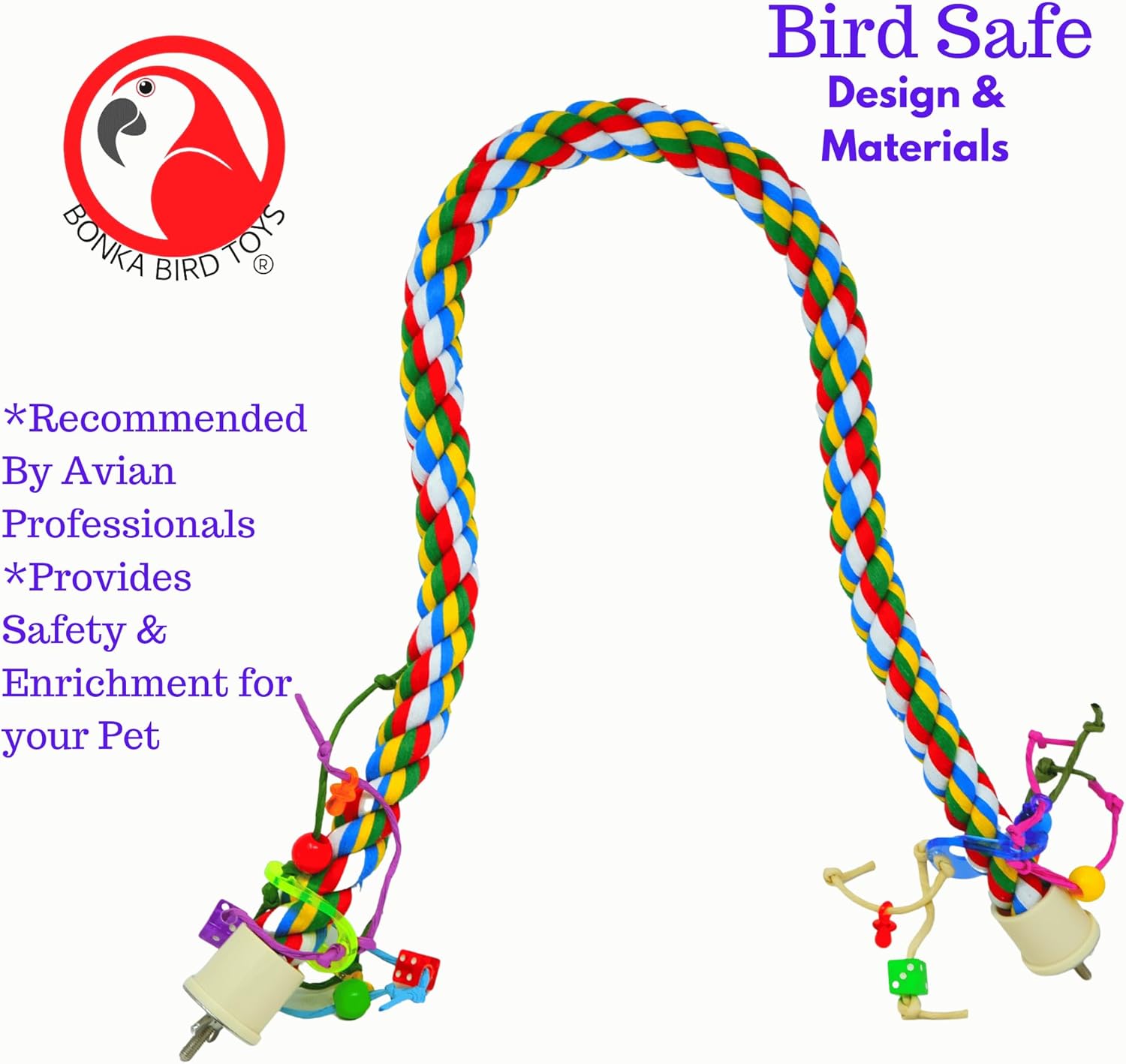 Bonka Bird Toys 1114 Huge Rope Charm Perch (48" x 1.25") Parrot Cage Toy, Amazon,Macaw, Cockatoo, and Similar