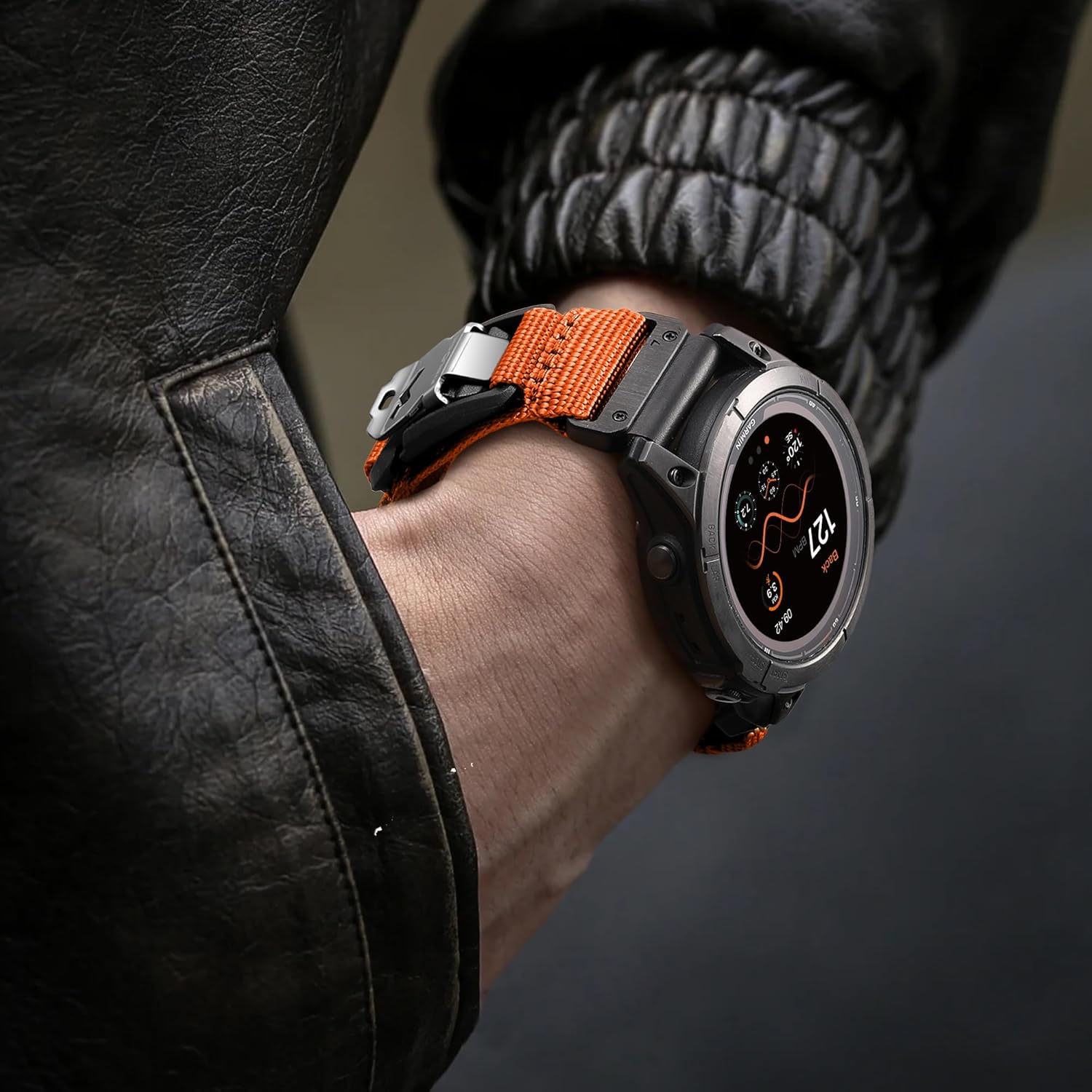 Bandletic Compatible with Garmin Fenix 5S Watch Band, 20mm Quick Fit Soft Nylon Strap with Magnetic Fidlock V-Buckle for Fenix 8 43mm/7S Pro/6S/5S Plus/Instinct 2s E 40mm/Epix 2 Pro 42mm, L-Orange - Image 8