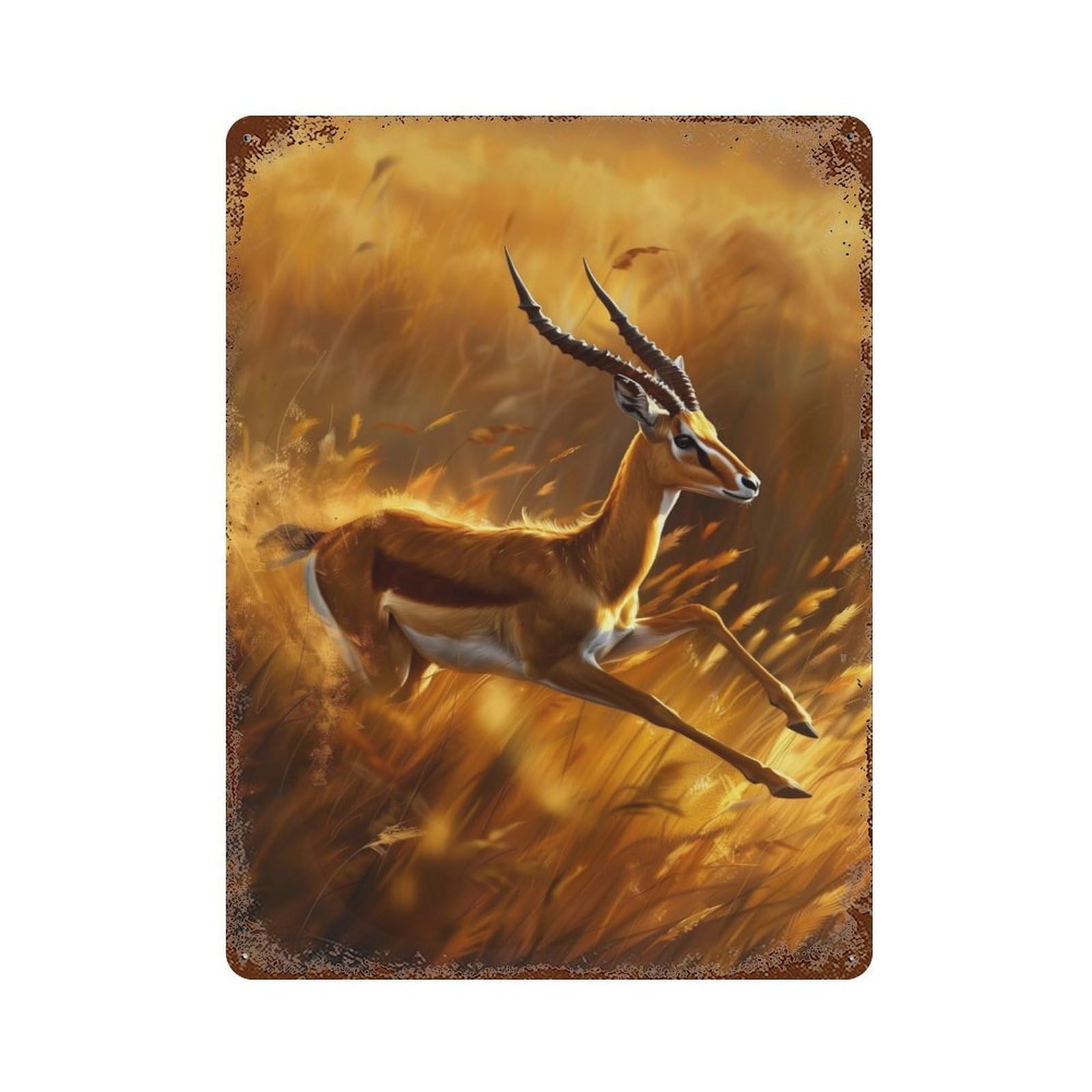 Gazelles Leap Vintage Wall Sign 15.7"x11.8", Rust Effect Metal Decor for Farmhouse, Kitchen And Entryway Decor