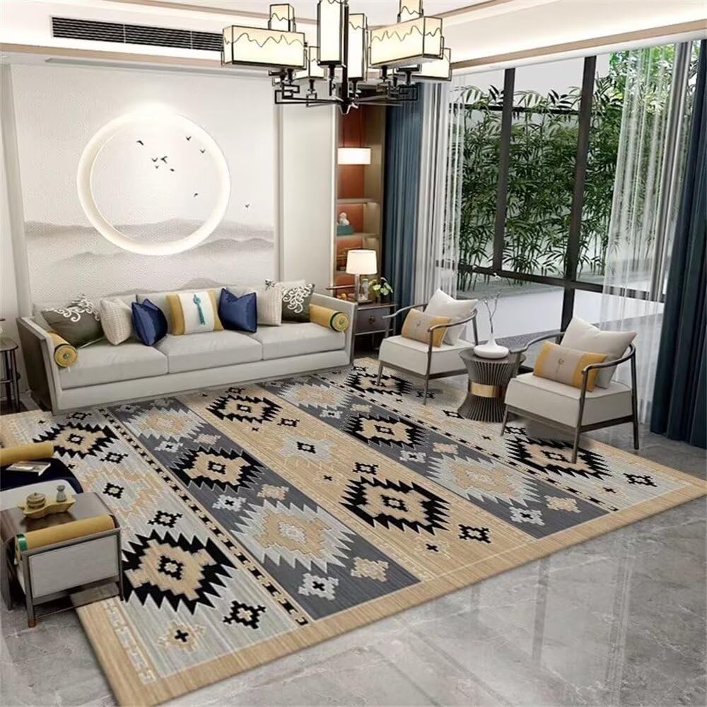 Tapis grande taille 140x180cm gris moderne géométrique pour moquette chambre