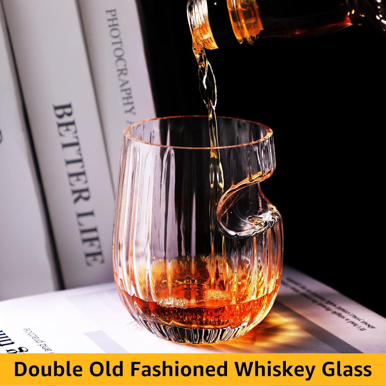 Cigar Whiskey Glasses with Cigar Holder-Set of 2,Old Fashioned Whiskey Glass With Indented Cigar Rest Crystal Whiskey Glasses Gift, Gifts for Men(12oz) - Image 3