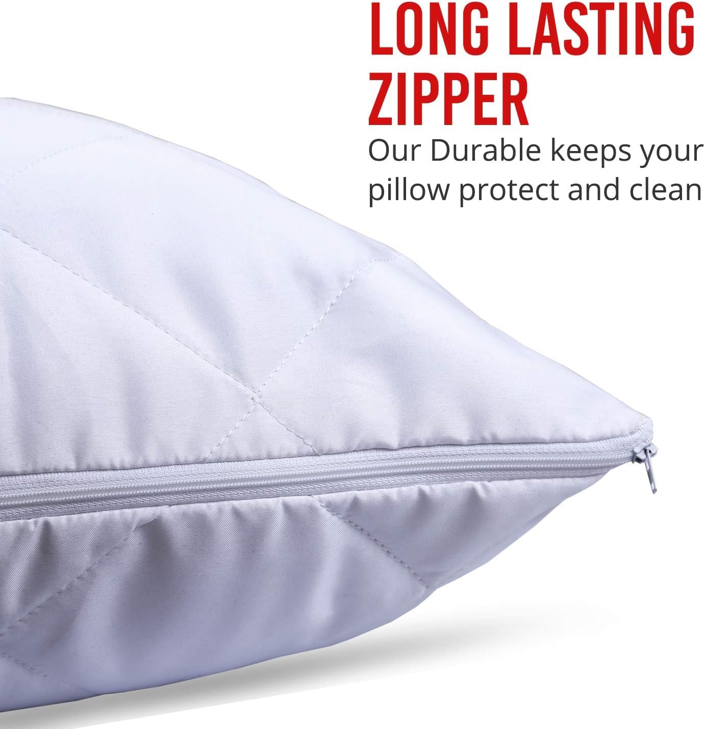 Lot De 4 Housses Oreiller Coton Matelassées - 75x50 Cm, Hypoallergénique, Fermeture Éclair - Protection Confortable Blanc | Luxury Nights