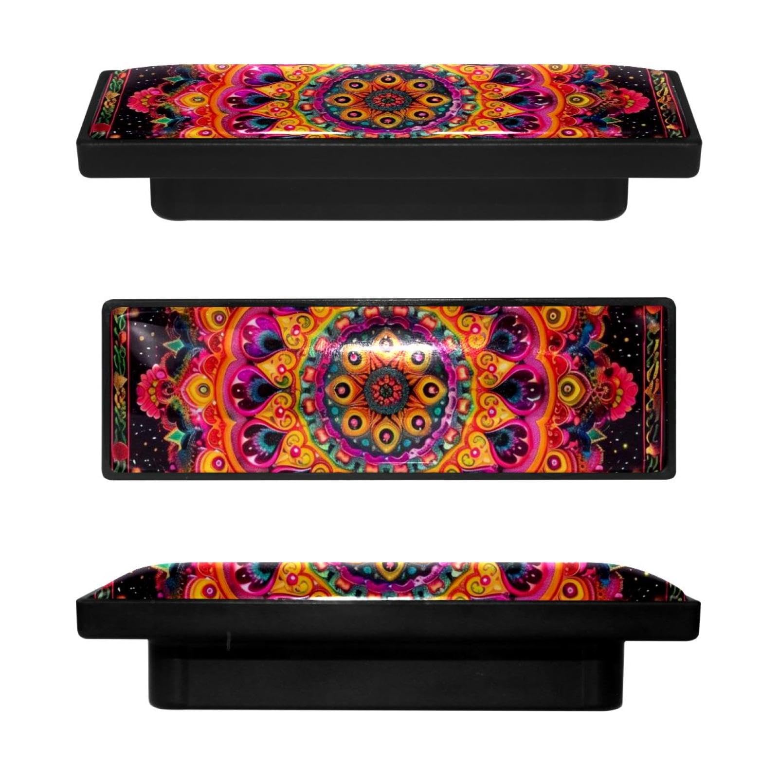 Boutons de placard rectangulaires mandala pour tiroir de cuisine et commode hippie