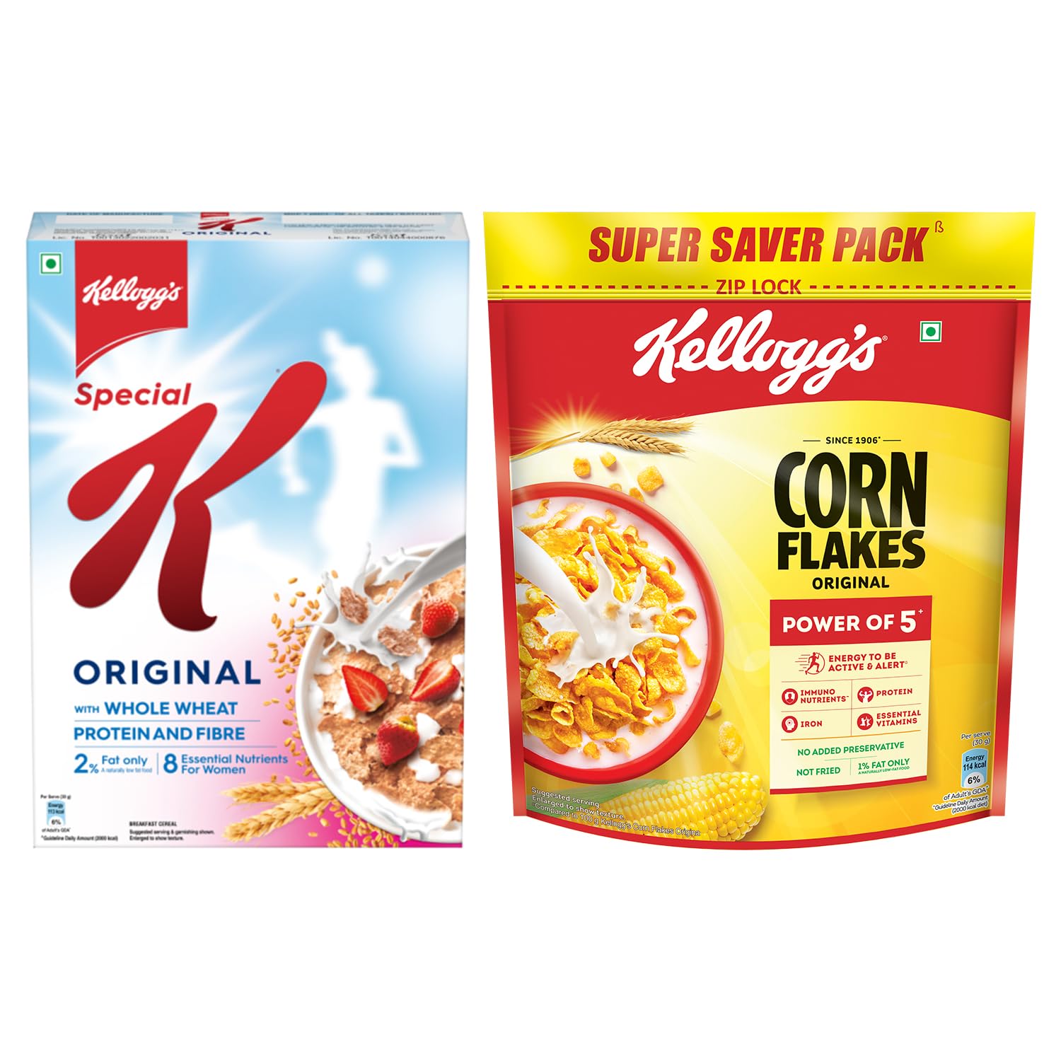 Kellogg's Combo, Kellogg's Corn Flakes Original, Breakfast Cereal, 875gms Pack and Kellogg's Special K Original, Breakfast Cereals, 435g