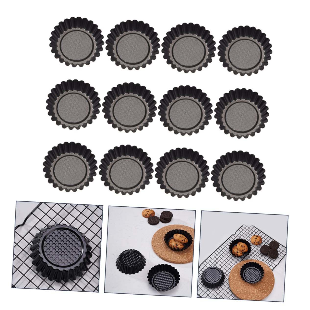 Molde para Tartaletas de Huevo de 12 Piezas, Acero al Carbono Negro | Antiadherente, Conserva la Forma al Desmoldar, para Repostería y Cocción al Vapor