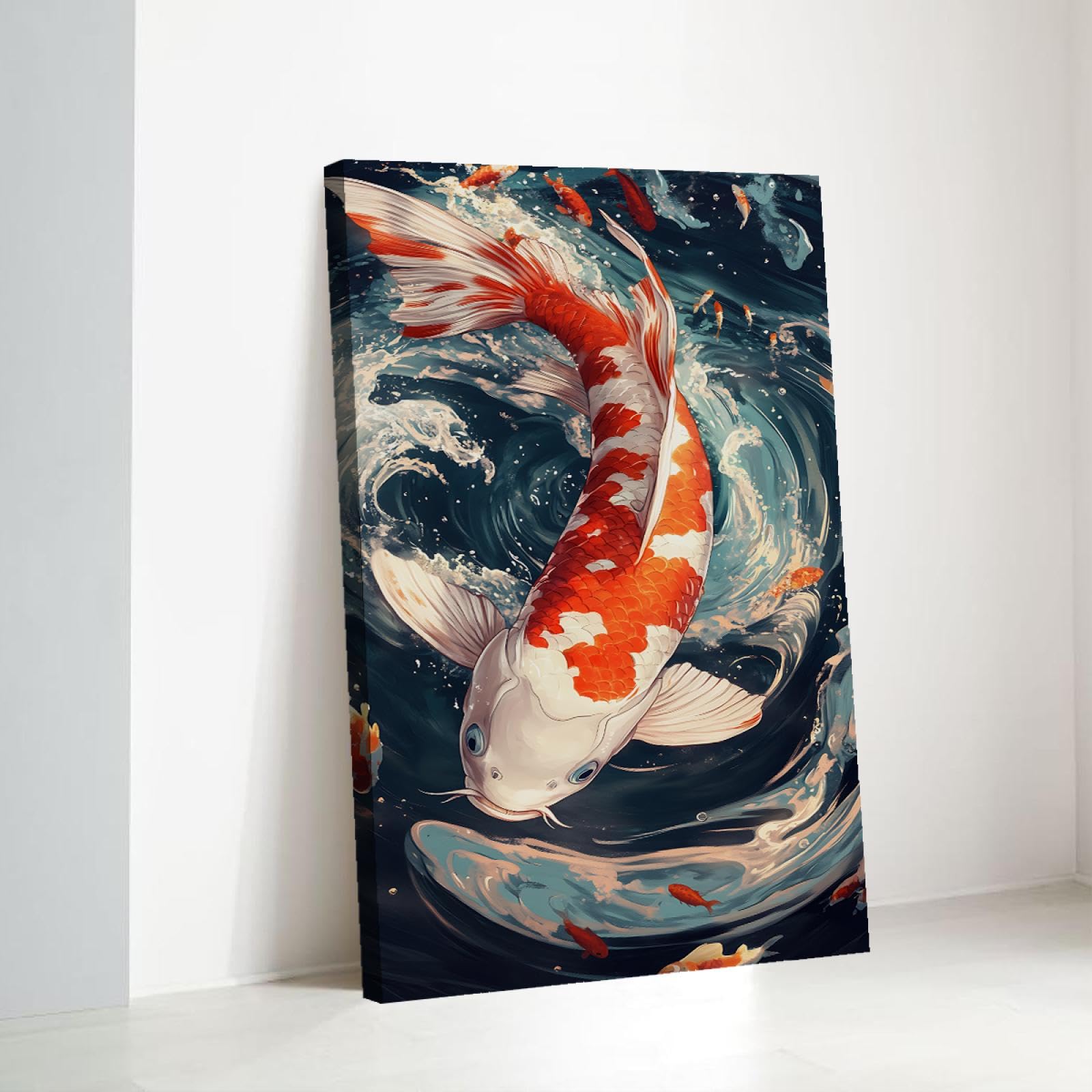 SHENGPOSTER Orientalne klasyczne farby na płótnie plakat koi ryba woda fale jacuzzi ściana płótno sztuka do sypialni kuchni sali konferencyjnej wystrój domu 60 x 100 cm rama wewnętrzna