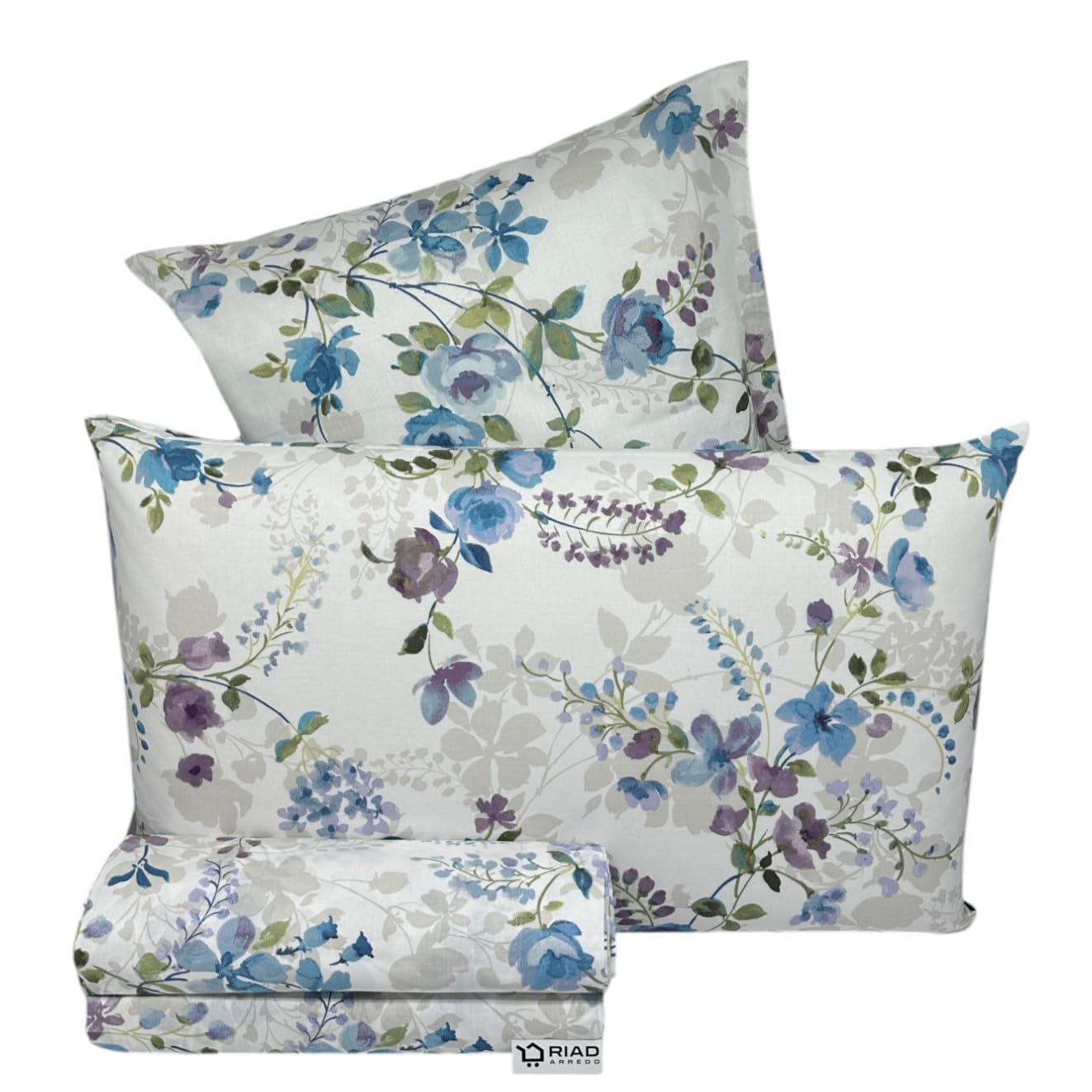 Riad Arredo Set Lenzuola Letto Matrimoniale 100% Cotone PERCALLE - Completo Letto Morbido in Prezioso Percalle (Ilaria Blue)