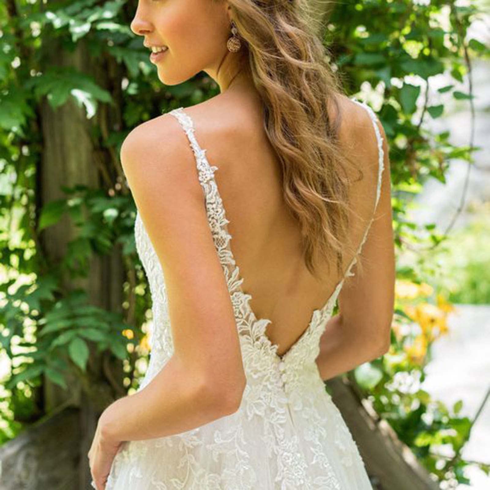 Fiesta de Bodas en la Playa Vestido de Novia Doble V Vestido de Dama de Honor