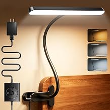Glocusent 7W Horizontal Clip on Light, 57 LED Eye Caring Reading Light, 5 Brightness & 3 Colors with Amber Mode for Bedside Reading, 2.75" Clamp & 30Min Timer, USB Powered Clip on Lamp for Work, Craft