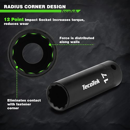 Miniatura 4 de TecoTek Juego de llaves de impacto métricas de 12 puntos, 12 pulgada de profundidad, Cr-V, 0.394 in a 0.945 in, adaptador de enchufe de taladro de