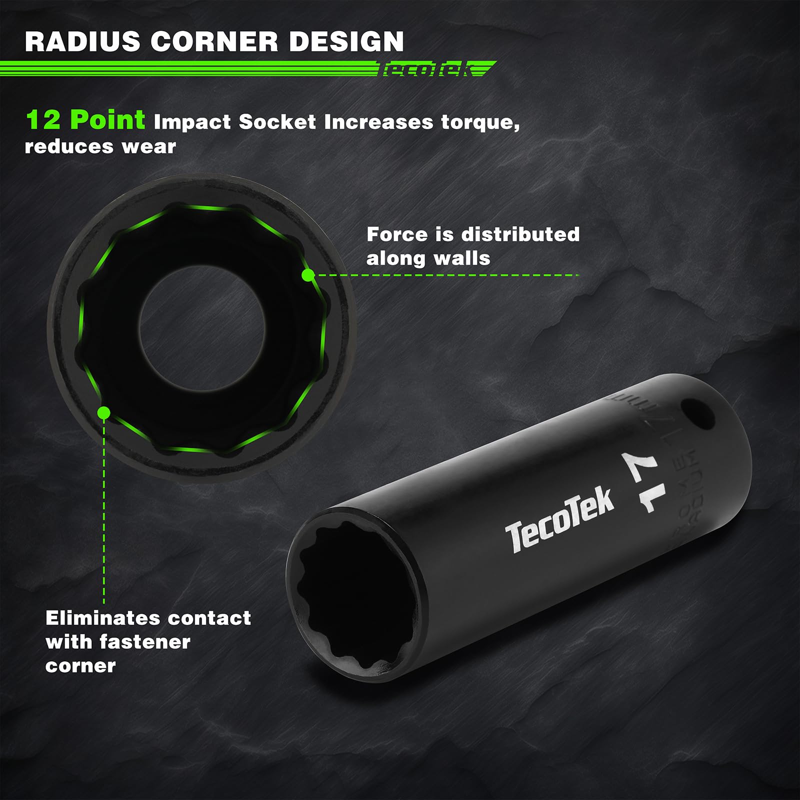 TecoTek Juego de 12 llaves de vaso de impacto métricas de 1/2 pulgada de profundidad de 12 puntos, Cr-V, 10 mm a 24 mm, adaptador de enchufe de taladro de 1/2 pulgada