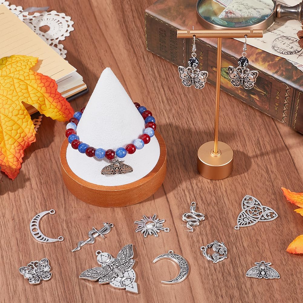 SUNNYCLUE 40PCS 10 STYLES Gothic Charms Tarot Charms Bulk Goth Tibetan Antique Silver Moth Butterfly Skull Moon Phase Snake Magic Charm Bulk for Jewelry Making Charms Diy Earrings Necklace Craft - Image 4