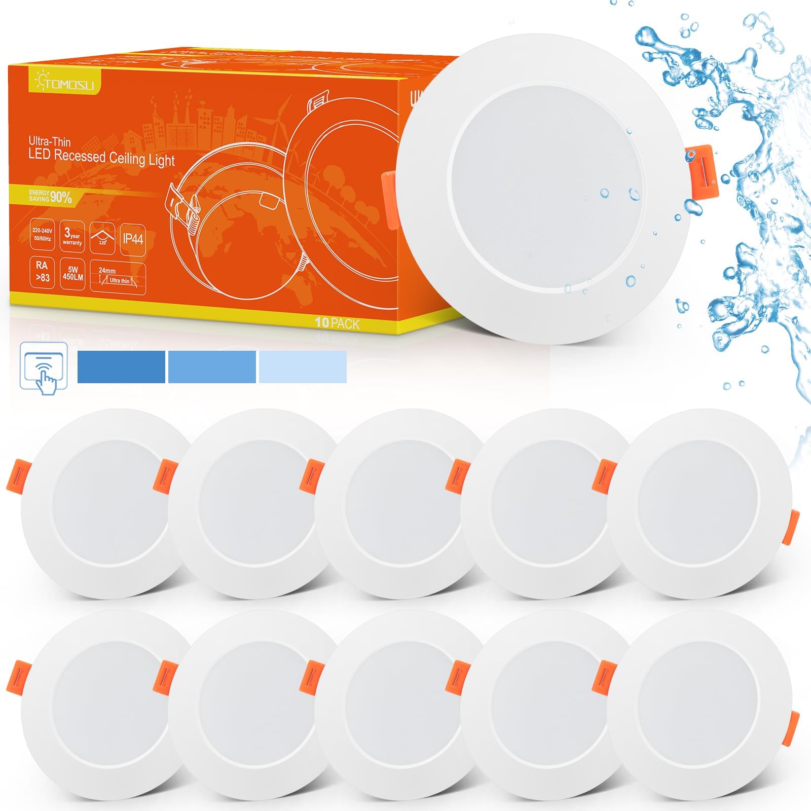 10 X Led Downlight Recessed Ceiling Dimmable, 5 W Ip44 450Lm 6000K Cold Light Spotlights Interior 98 Mm, Ultrathin 24 Φ75-85 Portholes For Bathroom Living