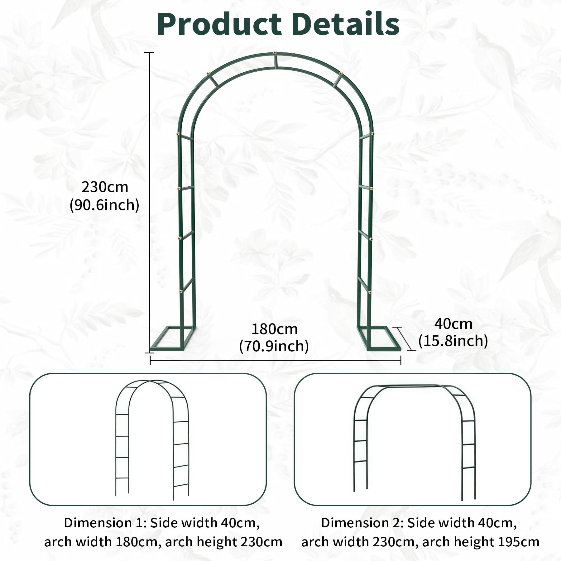 Arco per rose, arco da giardino in metallo con base, 140 x 240 cm, decorazione con piante, fiori, palloncino per compleanni, matrimoni, serate romantiche, verde