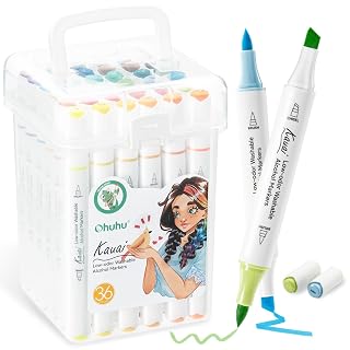 Ohuhu Washable Alcohol Markers Low-odor: Brush & Chisel Dual Tips Washable 36 Colors Low-odor Art Markers for Adults Coloring Illustration Comics - Kauai Series of Ohuhu - Amazon product rated Grade B
