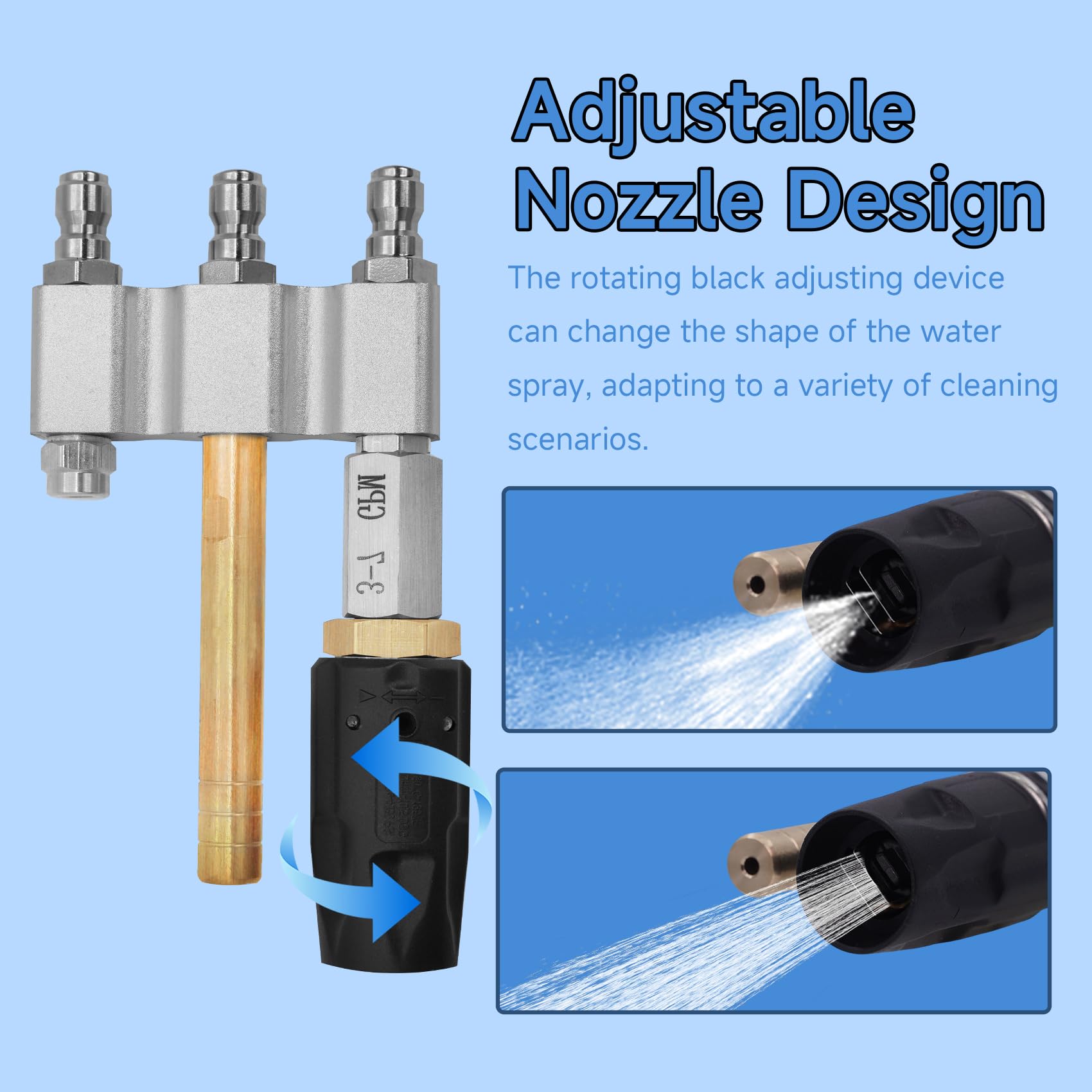 Ugello girevole regolabile per idropulitrice morbida a valle M5, 3 in 1 punta regolabile a lungo raggio con connessione rapida da 1/4", 3-7 GPM punta sparatutto regolabile ugello M5 Twist