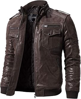 Men Biker retro Brown Leather Motorcycle Jacket Genuine Leather jacket