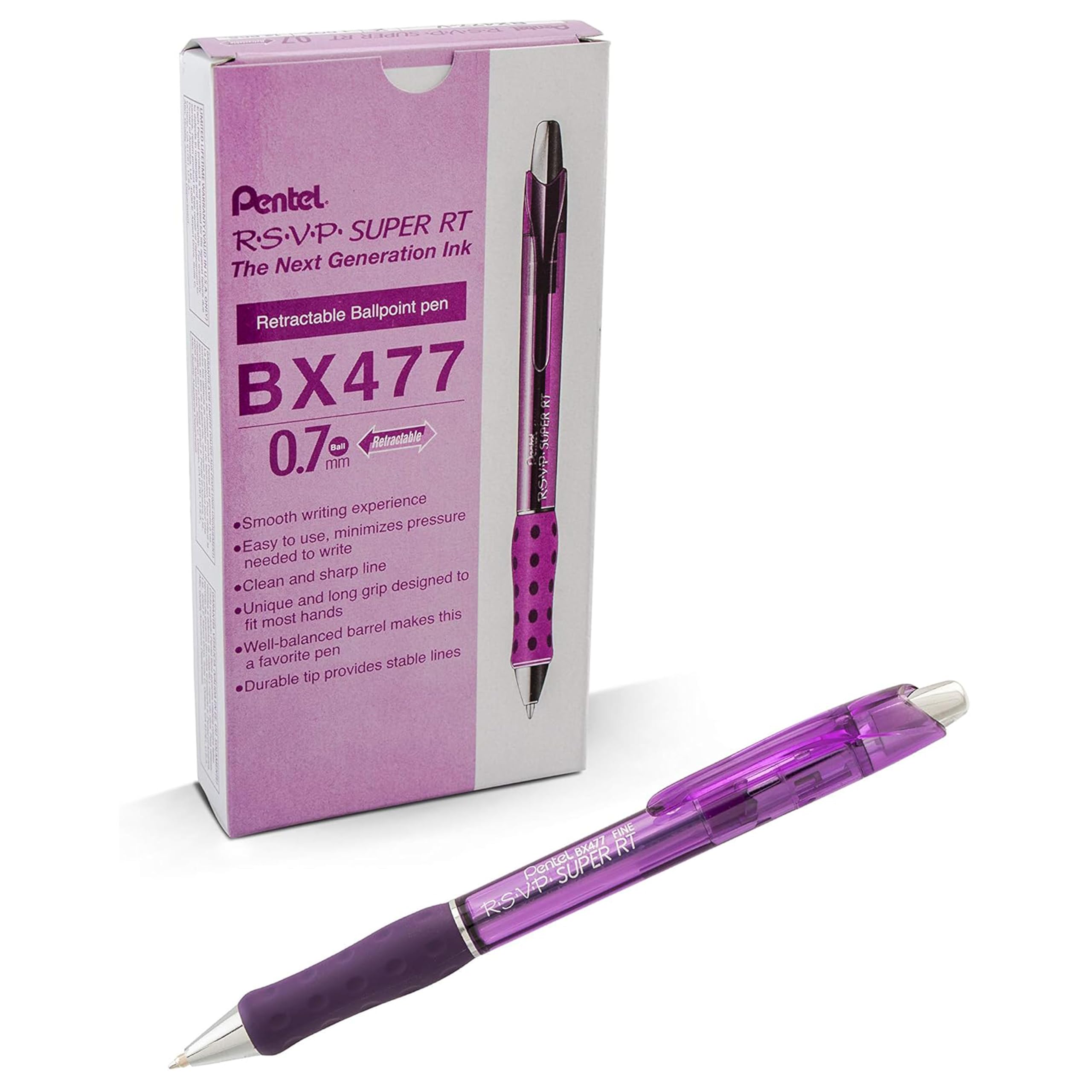 RSVP Super RT Ballpoint Pen, (0.7mm) Fine Line, Violet Ink (BX477-V)