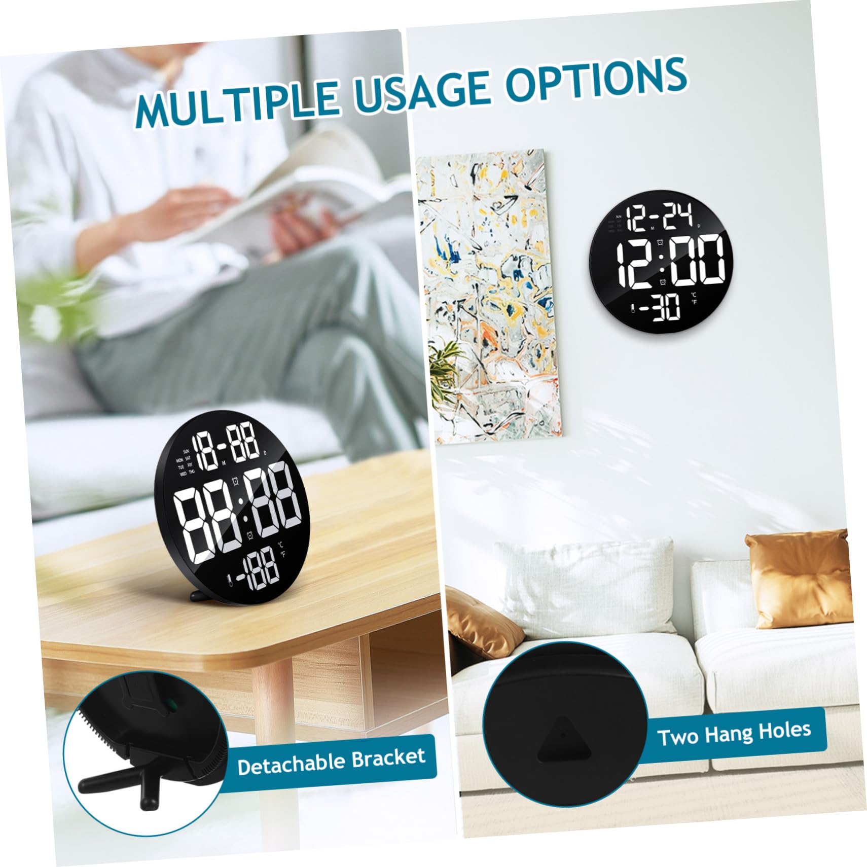 Garneck Reloj Colgante Reloj Digital Pantalla Gran De Pared Alarma Digital Led De Pared con Fecha para Dormitorio